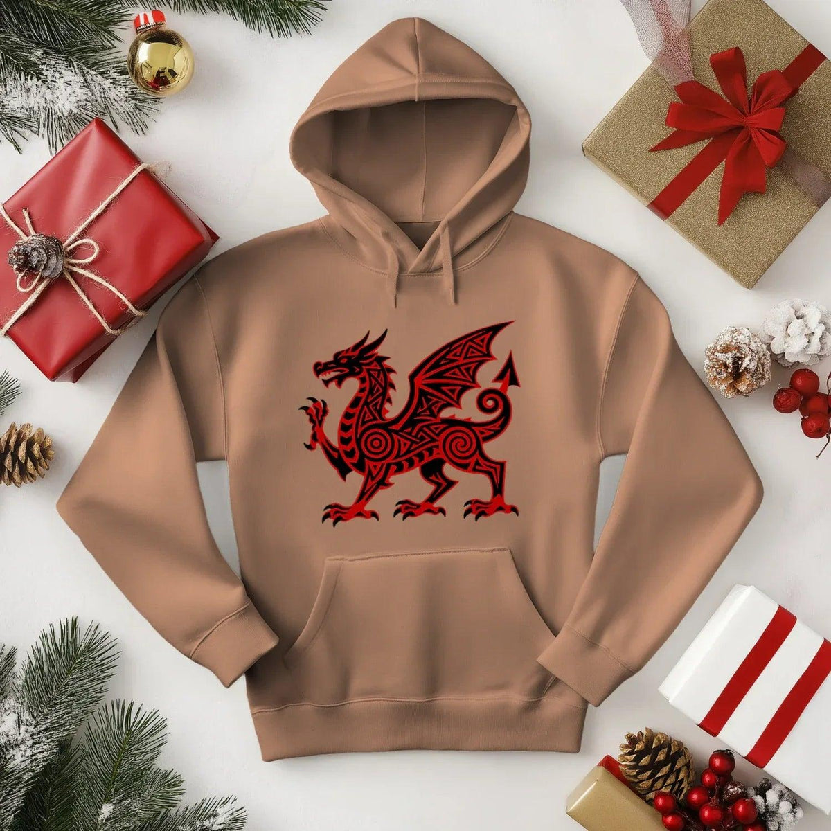 Welsh Dragon Hoodie - Green Heritage Uxop Unisex Streetwear - Celtic Wolfwear