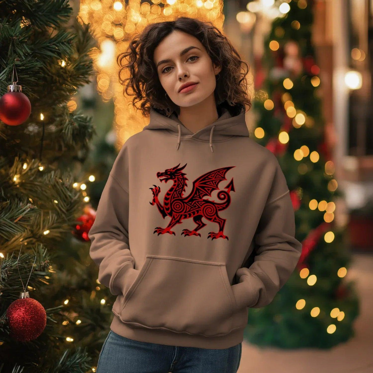 Welsh Dragon Hoodie - Green Heritage Uxop Unisex Streetwear - Celtic Wolfwear