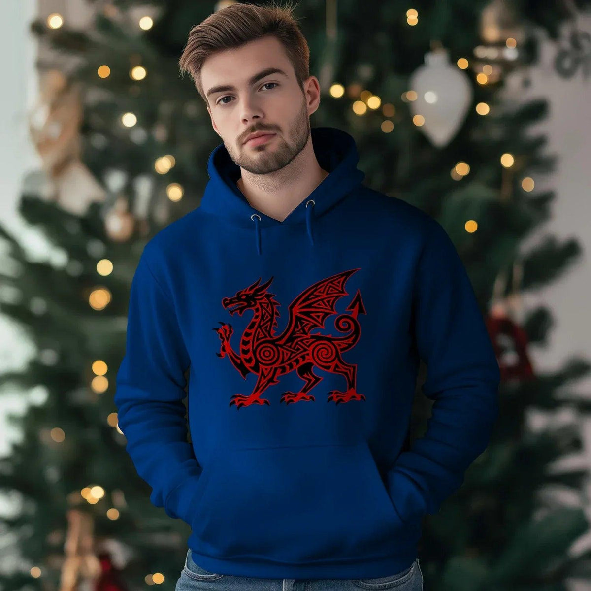 Welsh Dragon Hoodie - Green Heritage Uxop Unisex Streetwear - Celtic Wolfwear