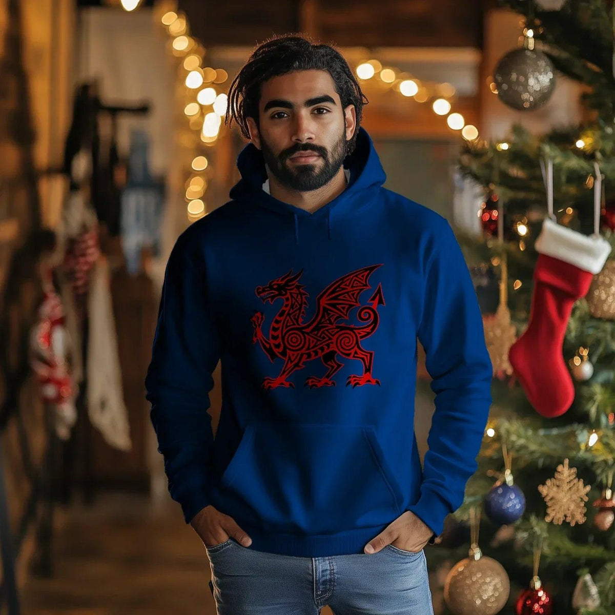 Welsh Dragon Hoodie - Green Heritage Uxop Unisex Streetwear - Celtic Wolfwear