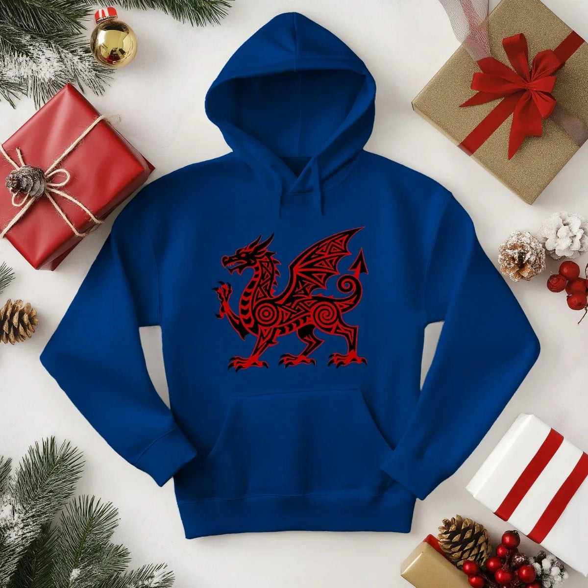 Welsh Dragon Hoodie - Green Heritage Uxop Unisex Streetwear - Celtic Wolfwear