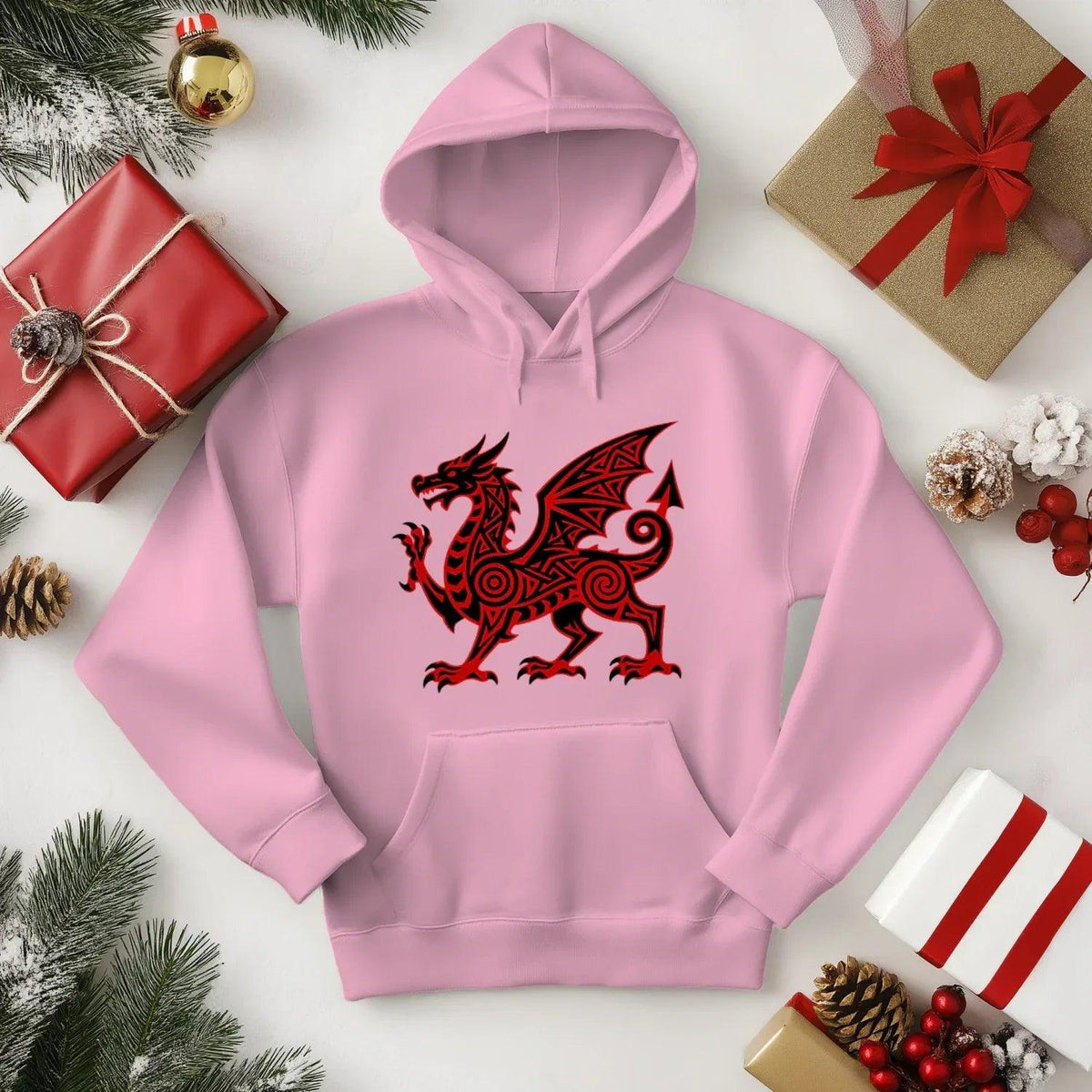 Welsh Dragon Hoodie - Green Heritage Uxop Unisex Streetwear - Celtic Wolfwear