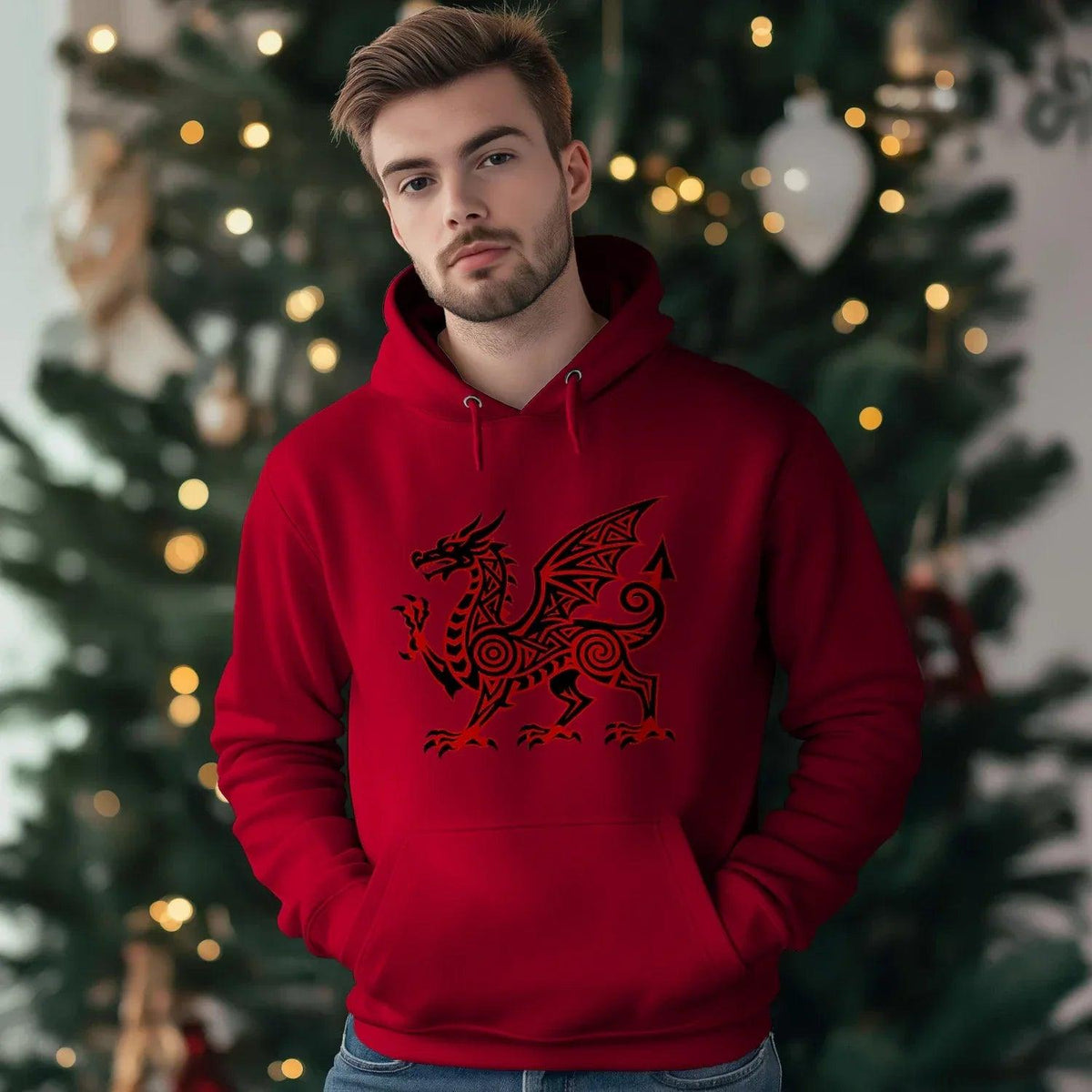 Welsh Dragon Hoodie - Green Heritage Uxop Unisex Streetwear - Celtic Wolfwear