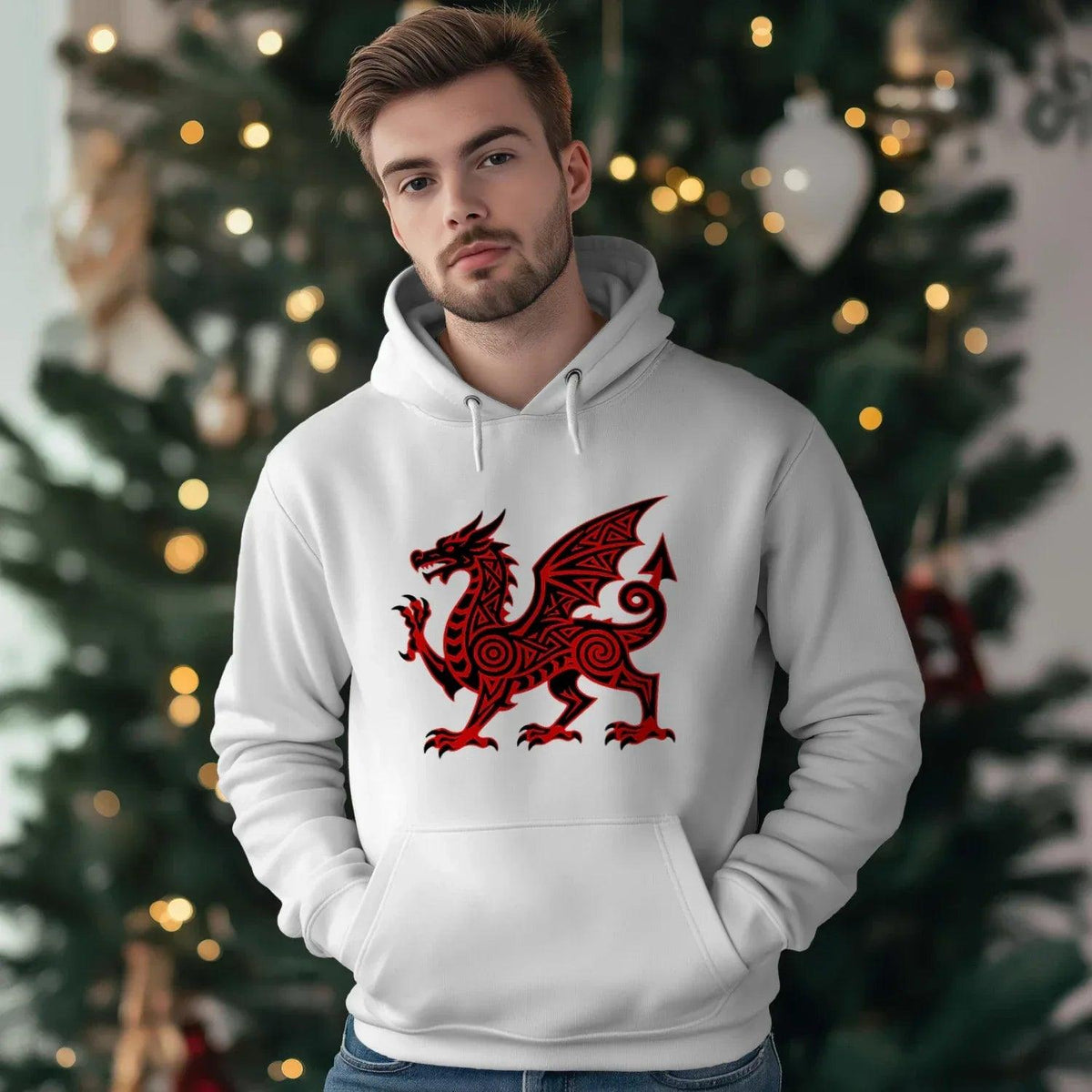 Welsh Dragon Hoodie - Green Heritage Uxop Unisex Streetwear - Celtic Wolfwear