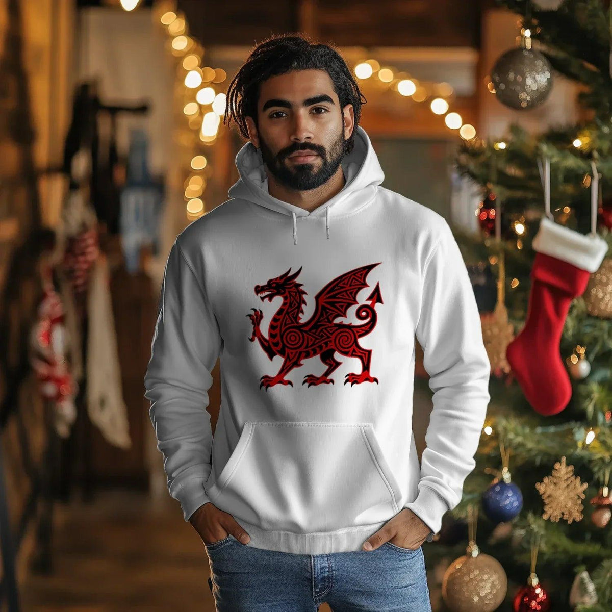 Welsh Dragon Hoodie - Green Heritage Uxop Unisex Streetwear - Celtic Wolfwear