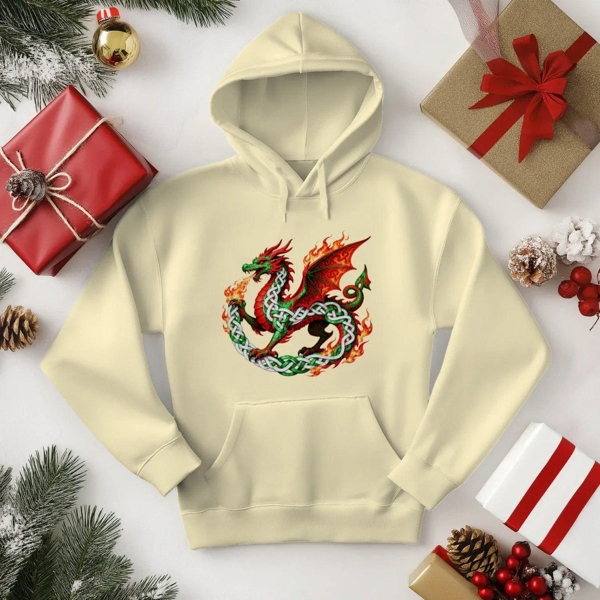 Welsh Dragon Hoodie - Heritage Street Unisex Streetwear - Celtic Wolfwear