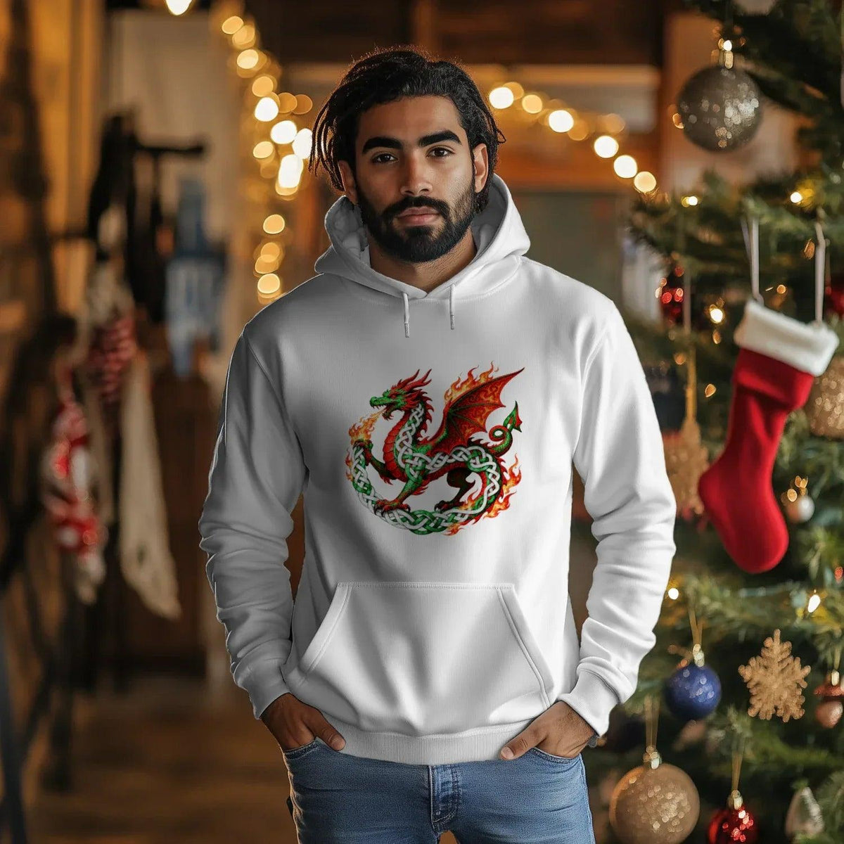 Welsh Dragon Hoodie - Heritage Street Unisex Streetwear - Celtic Wolfwear
