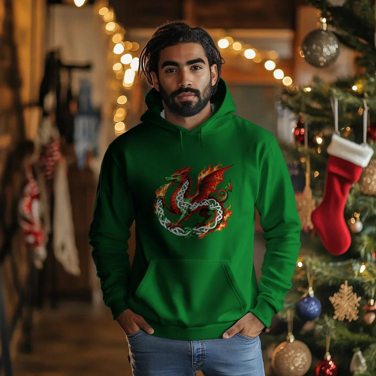 Welsh Dragon Hoodie - Heritage Street Unisex Streetwear - Celtic Wolfwear