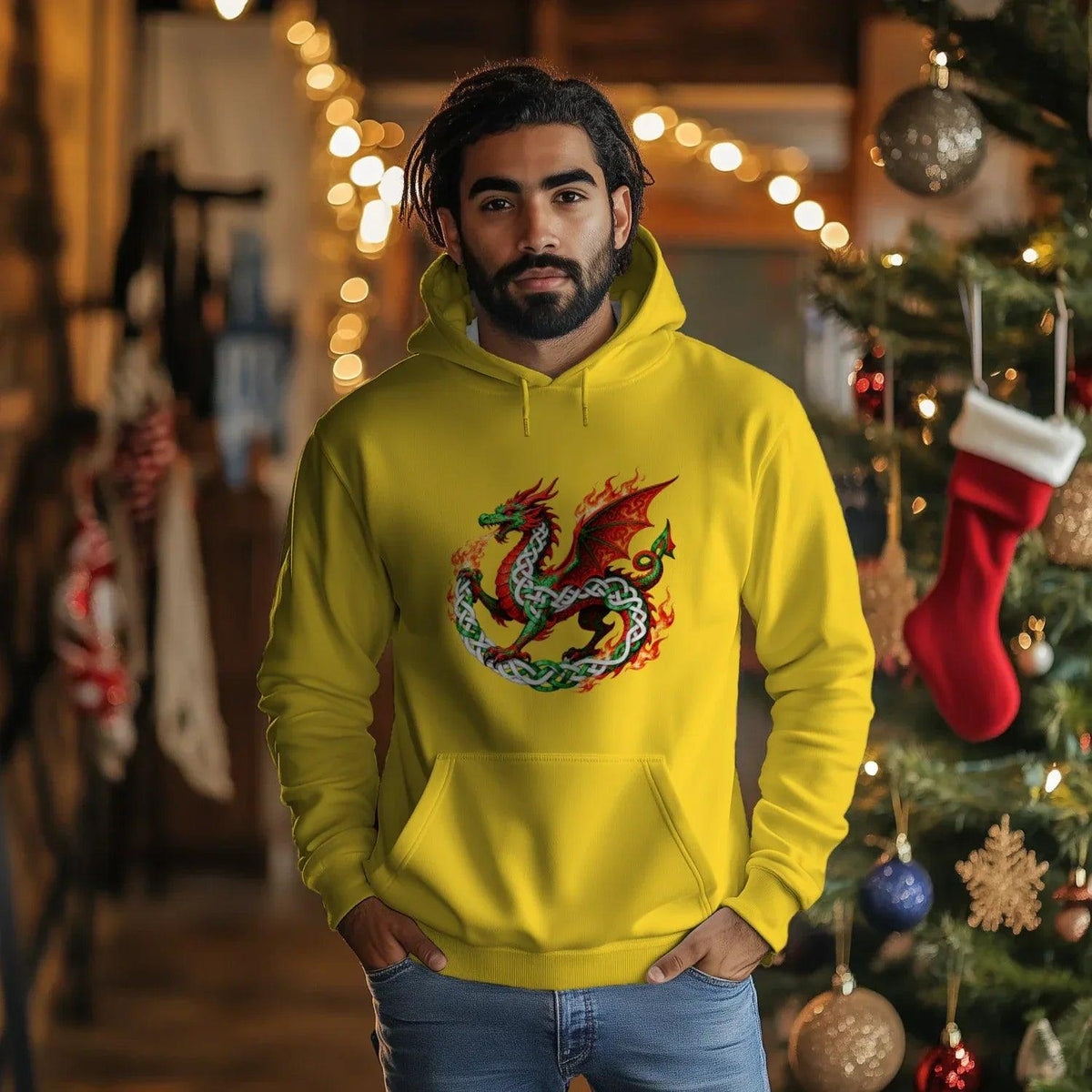 Welsh Dragon Hoodie - Heritage Street Unisex Streetwear - Celtic Wolfwear