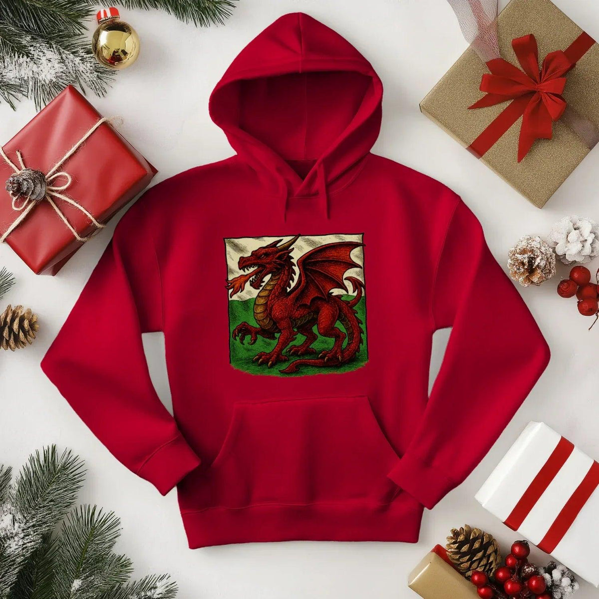Welsh Dragon Hoodie - Moisture Crest, Unisex Streetwear - Celtic Wolfwear