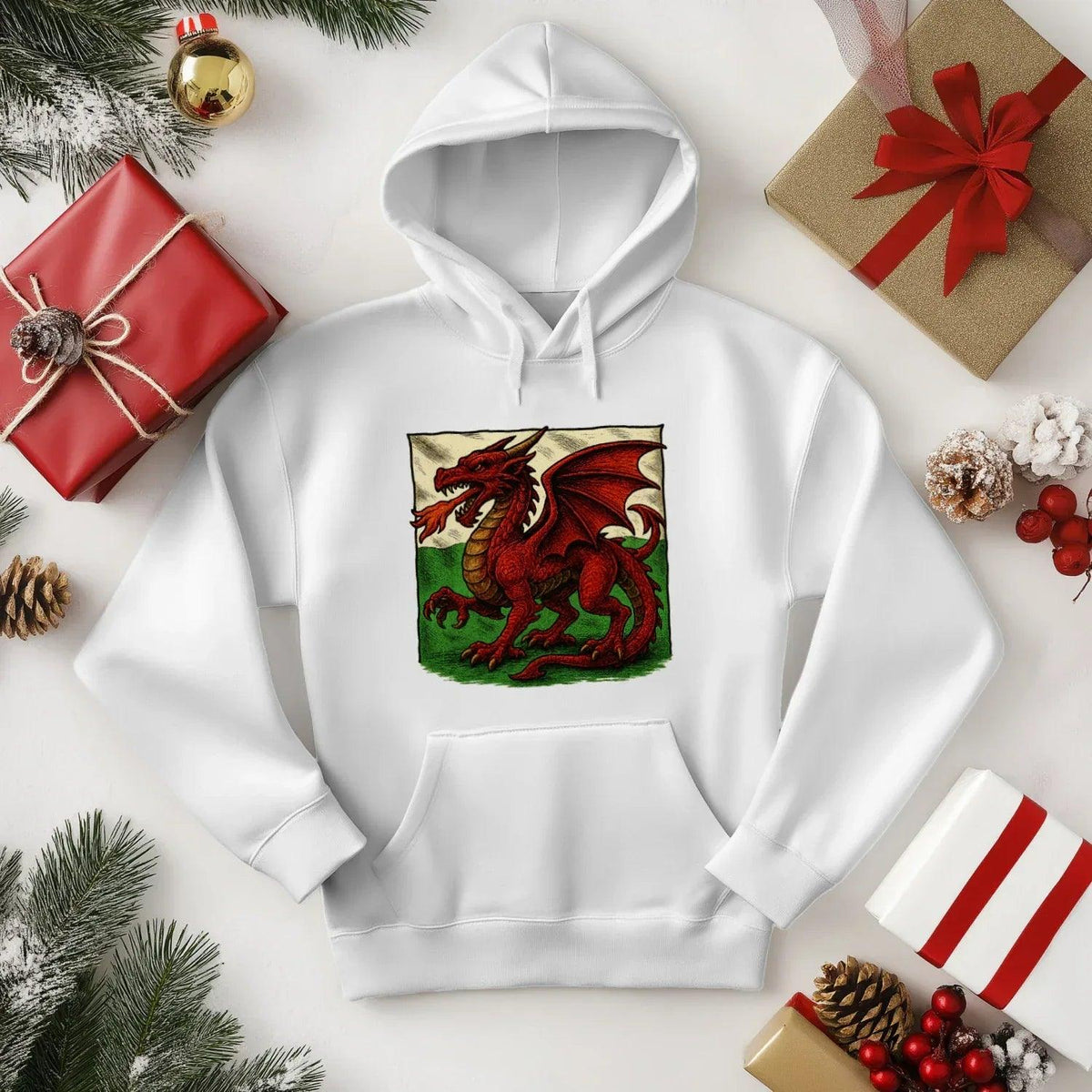 Welsh Dragon Hoodie - Moisture Crest, Unisex Streetwear - Celtic Wolfwear