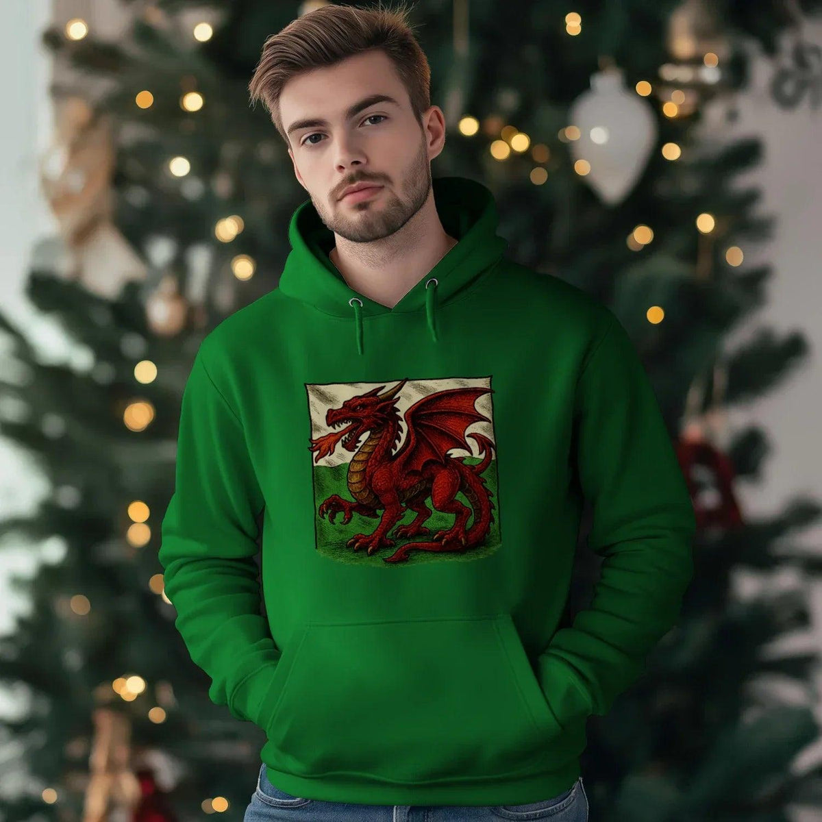 Welsh Dragon Hoodie - Moisture Crest, Unisex Streetwear - Celtic Wolfwear