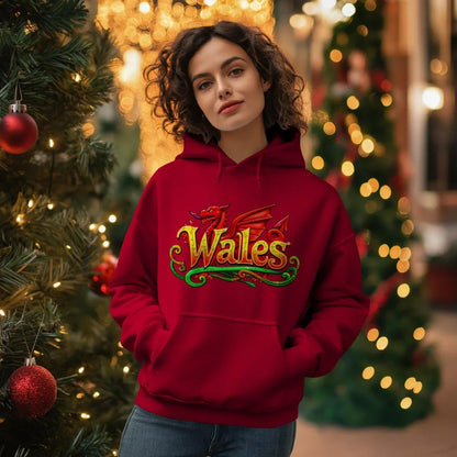 Welsh Dragon Hoodie - Ornate Fire Red Unisex Streetwear - Celtic Wolfwear