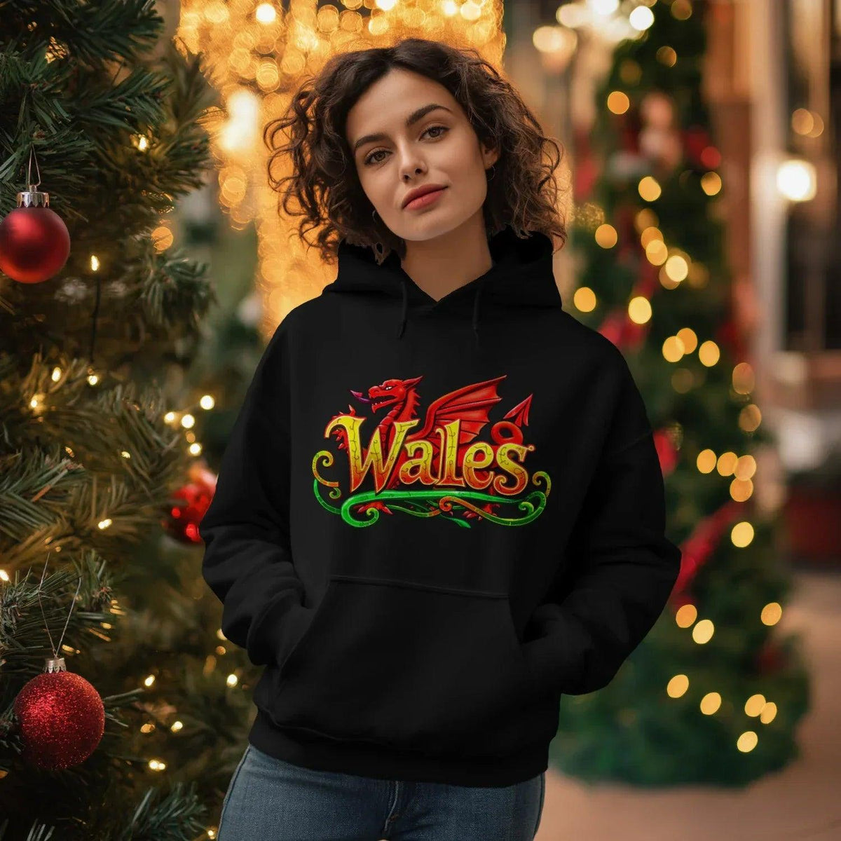 Welsh Dragon Hoodie - Ornate Fire Red Unisex Streetwear - Celtic Wolfwear