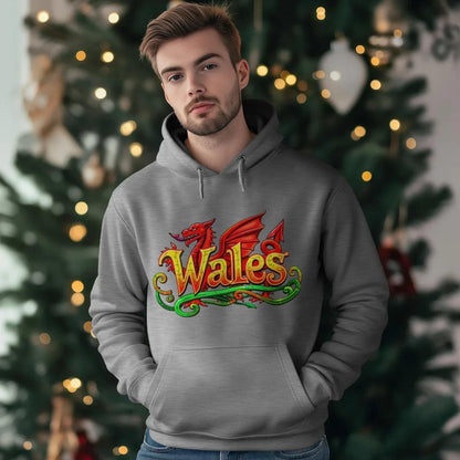 Welsh Dragon Hoodie - Ornate Fire Red Unisex Streetwear - Celtic Wolfwear