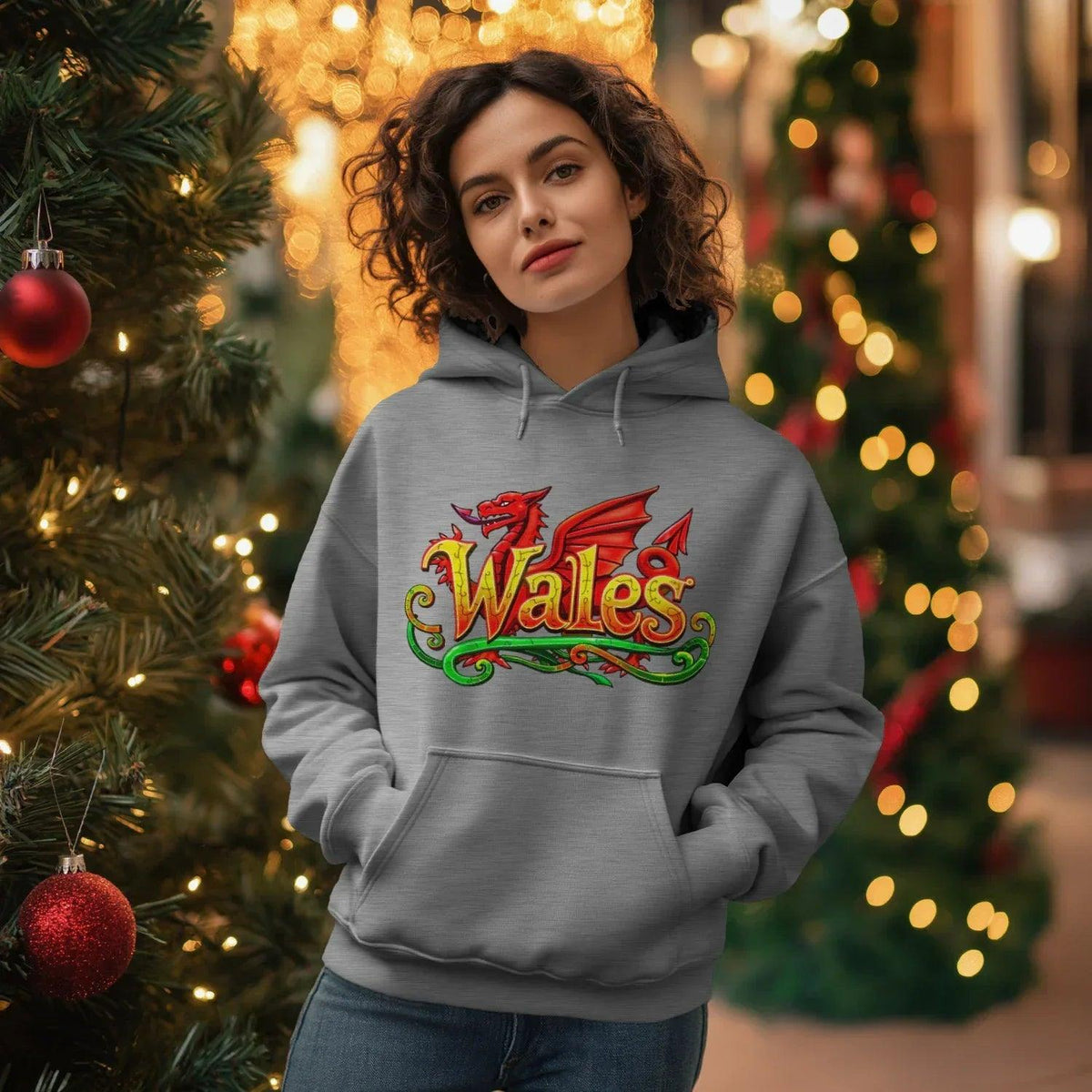 Welsh Dragon Hoodie - Ornate Fire Red Unisex Streetwear - Celtic Wolfwear