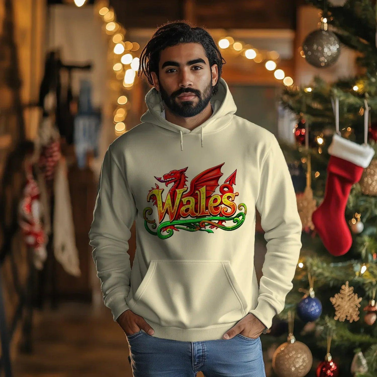 Welsh Dragon Hoodie - Ornate Fire Red Unisex Streetwear - Celtic Wolfwear