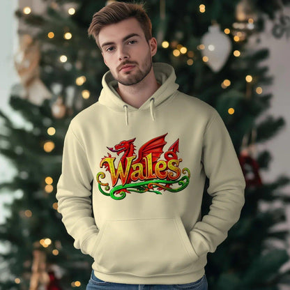 Welsh Dragon Hoodie - Ornate Fire Red Unisex Streetwear - Celtic Wolfwear