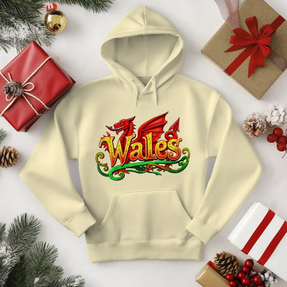 Welsh Dragon Hoodie - Ornate Fire Red Unisex Streetwear - Celtic Wolfwear