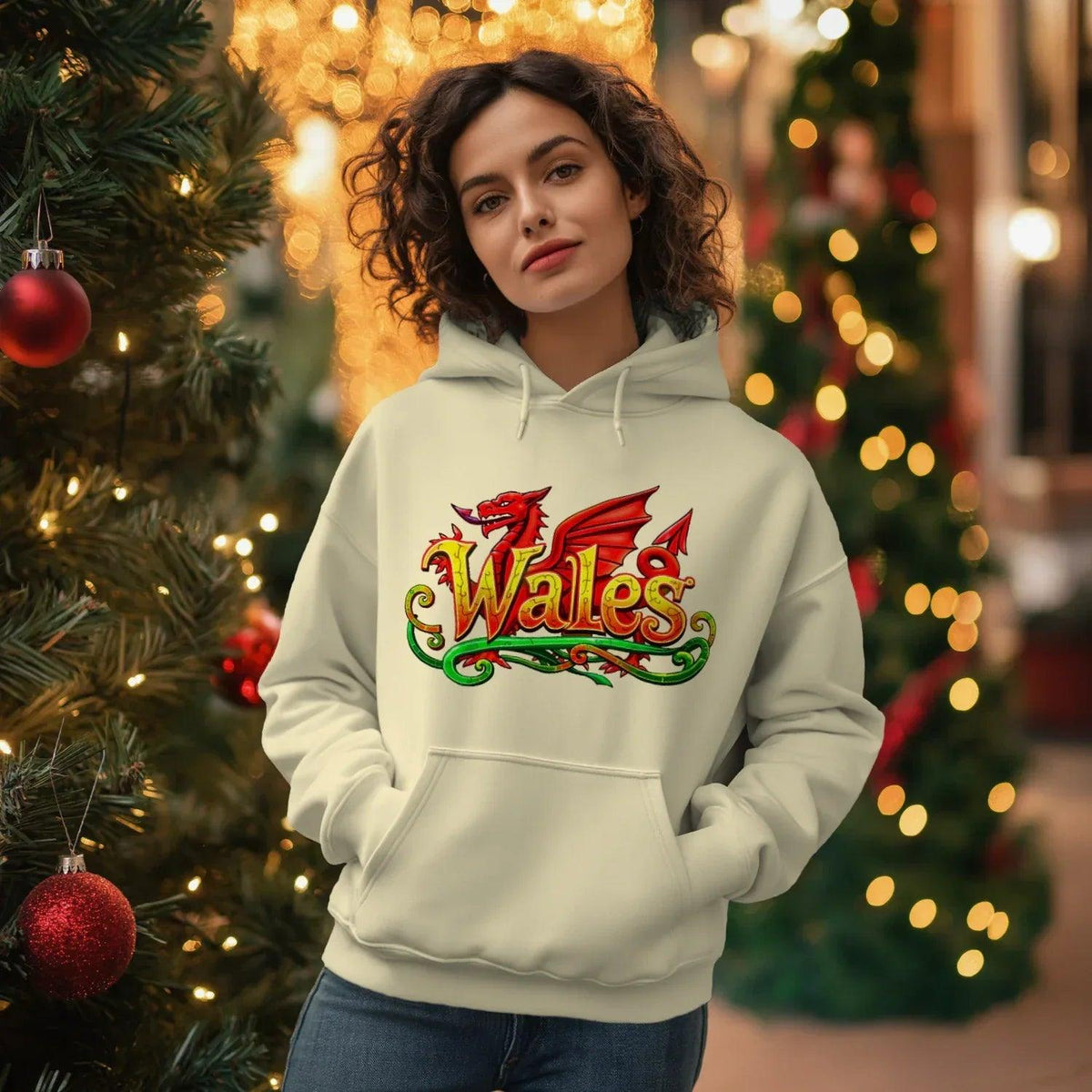 Welsh Dragon Hoodie - Ornate Fire Red Unisex Streetwear - Celtic Wolfwear