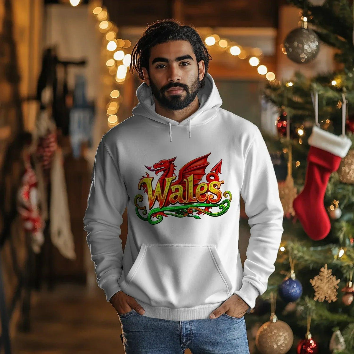 Welsh Dragon Hoodie - Ornate Fire Red Unisex Streetwear - Celtic Wolfwear