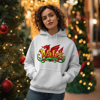 Welsh Dragon Hoodie - Ornate Fire Red Unisex Streetwear - Celtic Wolfwear