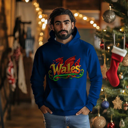 Welsh Dragon Hoodie - Ornate Fire Red Unisex Streetwear - Celtic Wolfwear
