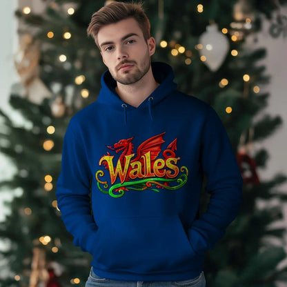 Welsh Dragon Hoodie - Ornate Fire Red Unisex Streetwear - Celtic Wolfwear