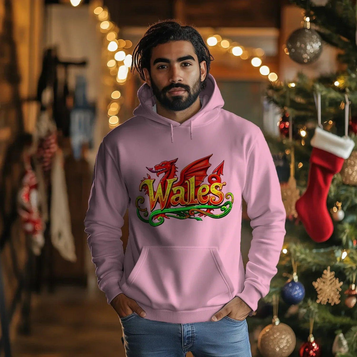 Welsh Dragon Hoodie - Ornate Fire Red Unisex Streetwear - Celtic Wolfwear