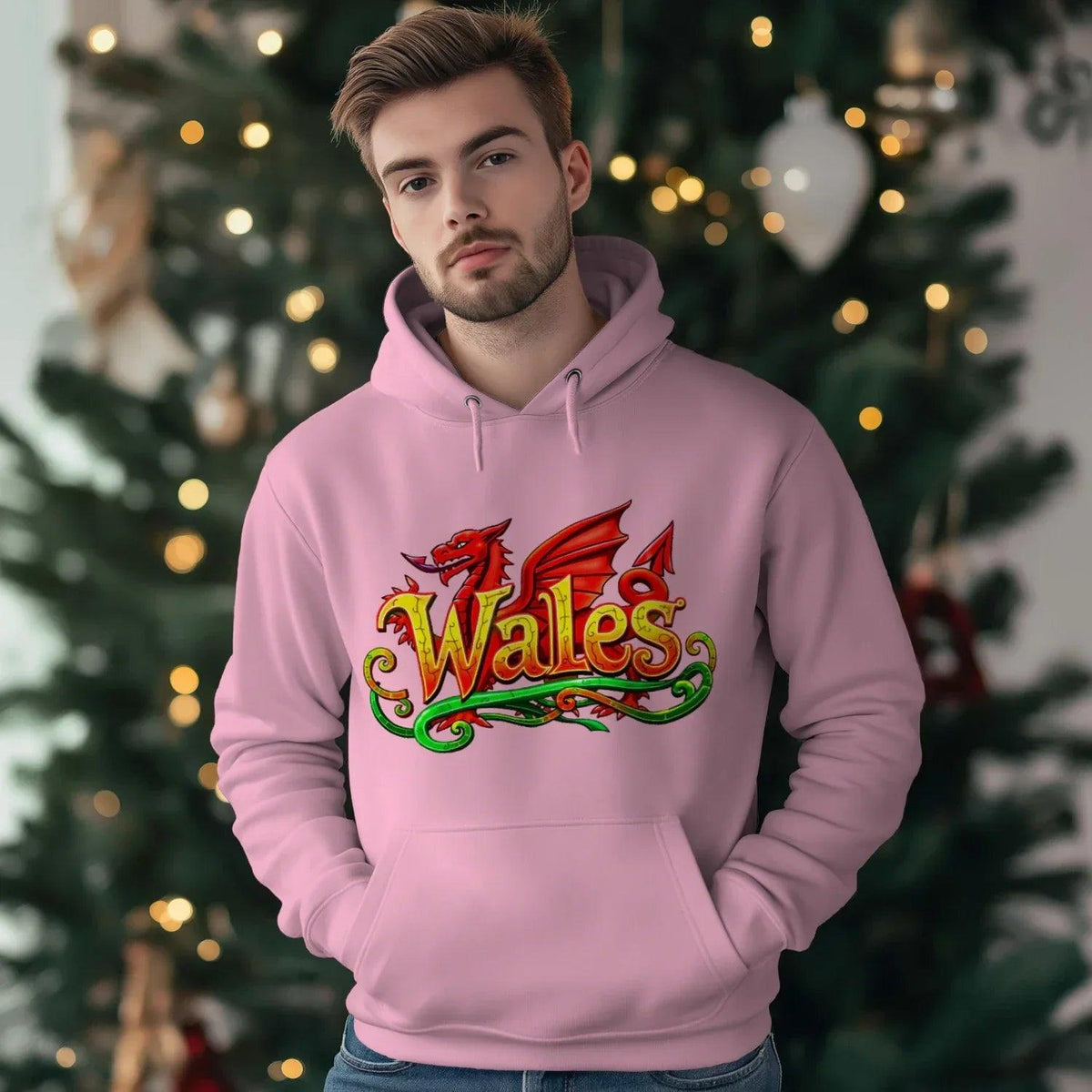 Welsh Dragon Hoodie - Ornate Fire Red Unisex Streetwear - Celtic Wolfwear