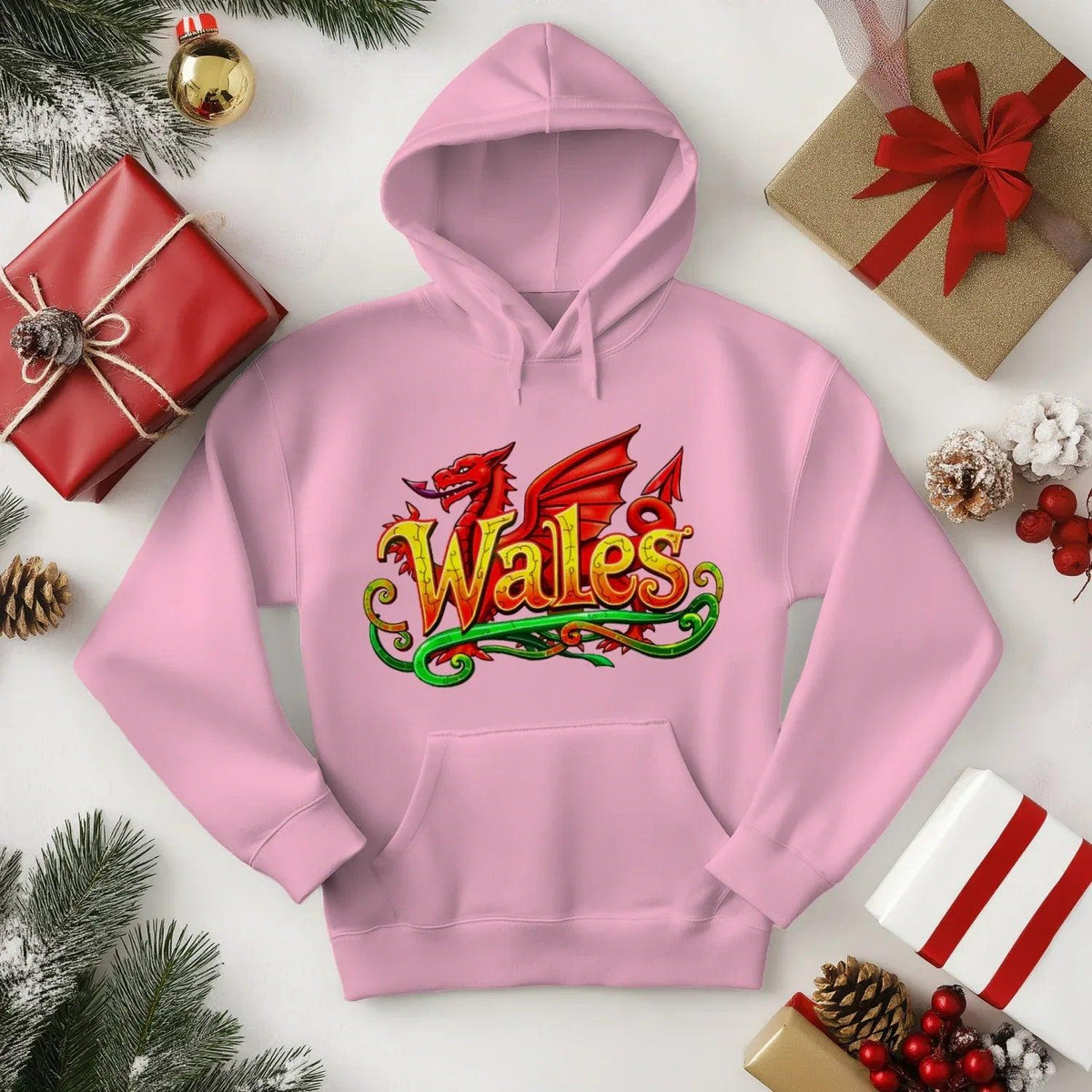 Welsh Dragon Hoodie - Ornate Fire Red Unisex Streetwear - Celtic Wolfwear