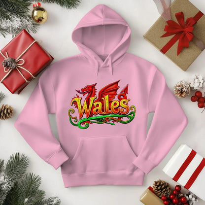 Welsh Dragon Hoodie - Ornate Fire Red Unisex Streetwear - Celtic Wolfwear