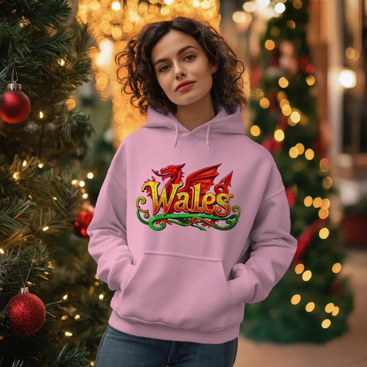 Welsh Dragon Hoodie - Ornate Fire Red Unisex Streetwear - Celtic Wolfwear