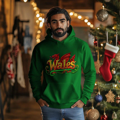 Welsh Dragon Hoodie - Ornate Fire Red Unisex Streetwear - Celtic Wolfwear
