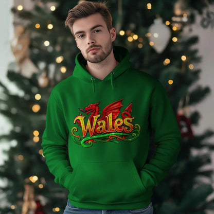 Welsh Dragon Hoodie - Ornate Fire Red Unisex Streetwear - Celtic Wolfwear
