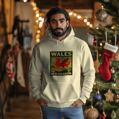 Welsh Dragon Hoodie - Red Badge Pouch Unisex Streetwear - Celtic Wolfwear