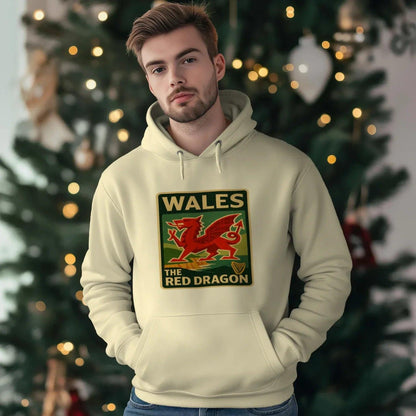 Welsh Dragon Hoodie - Red Badge Pouch Unisex Streetwear - Celtic Wolfwear