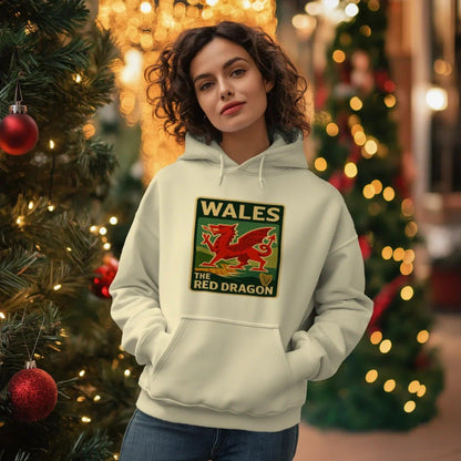 Welsh Dragon Hoodie - Red Badge Pouch Unisex Streetwear - Celtic Wolfwear