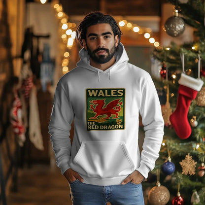 Welsh Dragon Hoodie - Red Badge Pouch Unisex Streetwear - Celtic Wolfwear