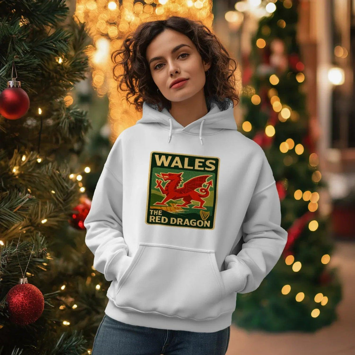 Welsh Dragon Hoodie - Red Badge Pouch Unisex Streetwear - Celtic Wolfwear