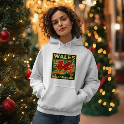 Welsh Dragon Hoodie - Red Badge Pouch Unisex Streetwear - Celtic Wolfwear