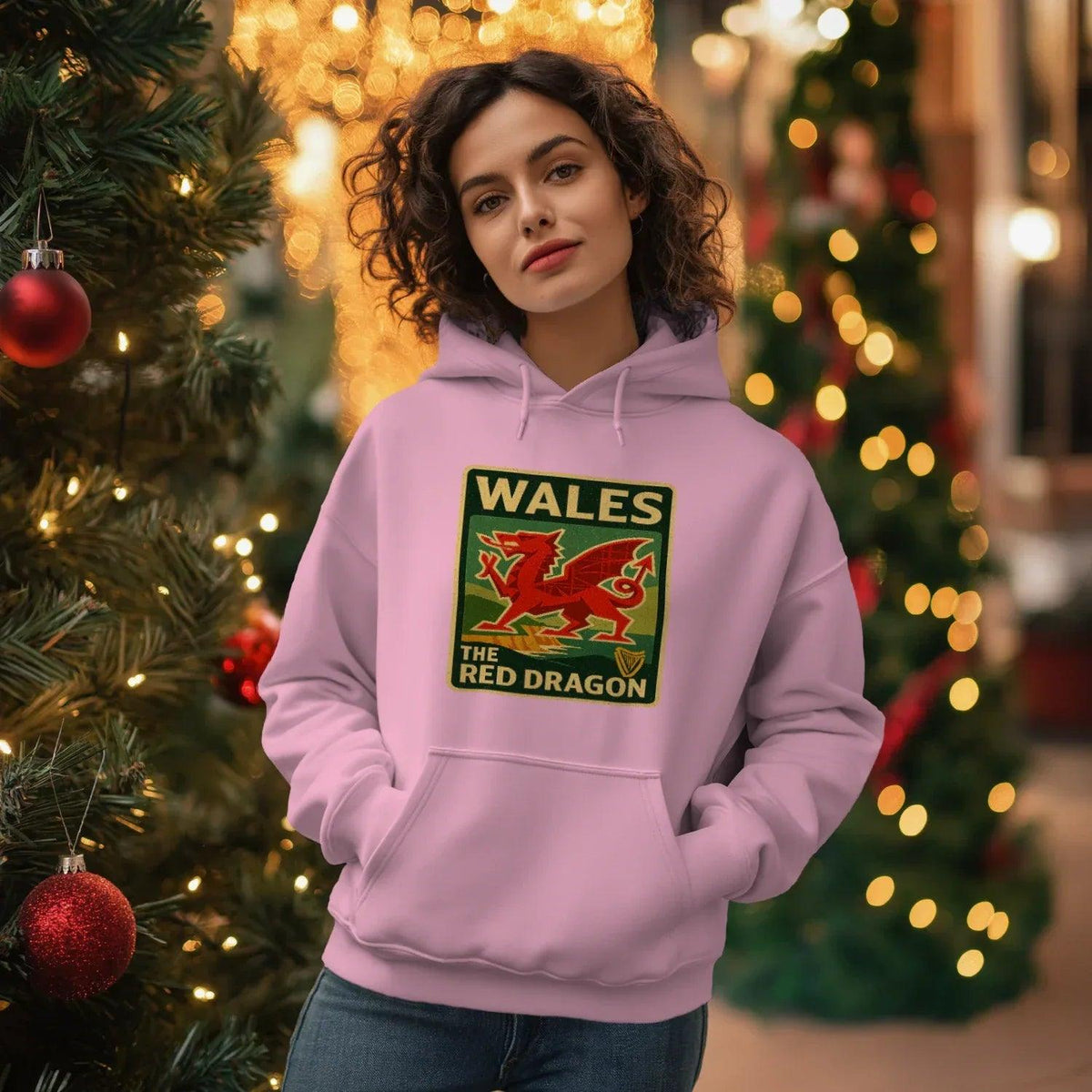 Welsh Dragon Hoodie - Red Badge Pouch Unisex Streetwear - Celtic Wolfwear