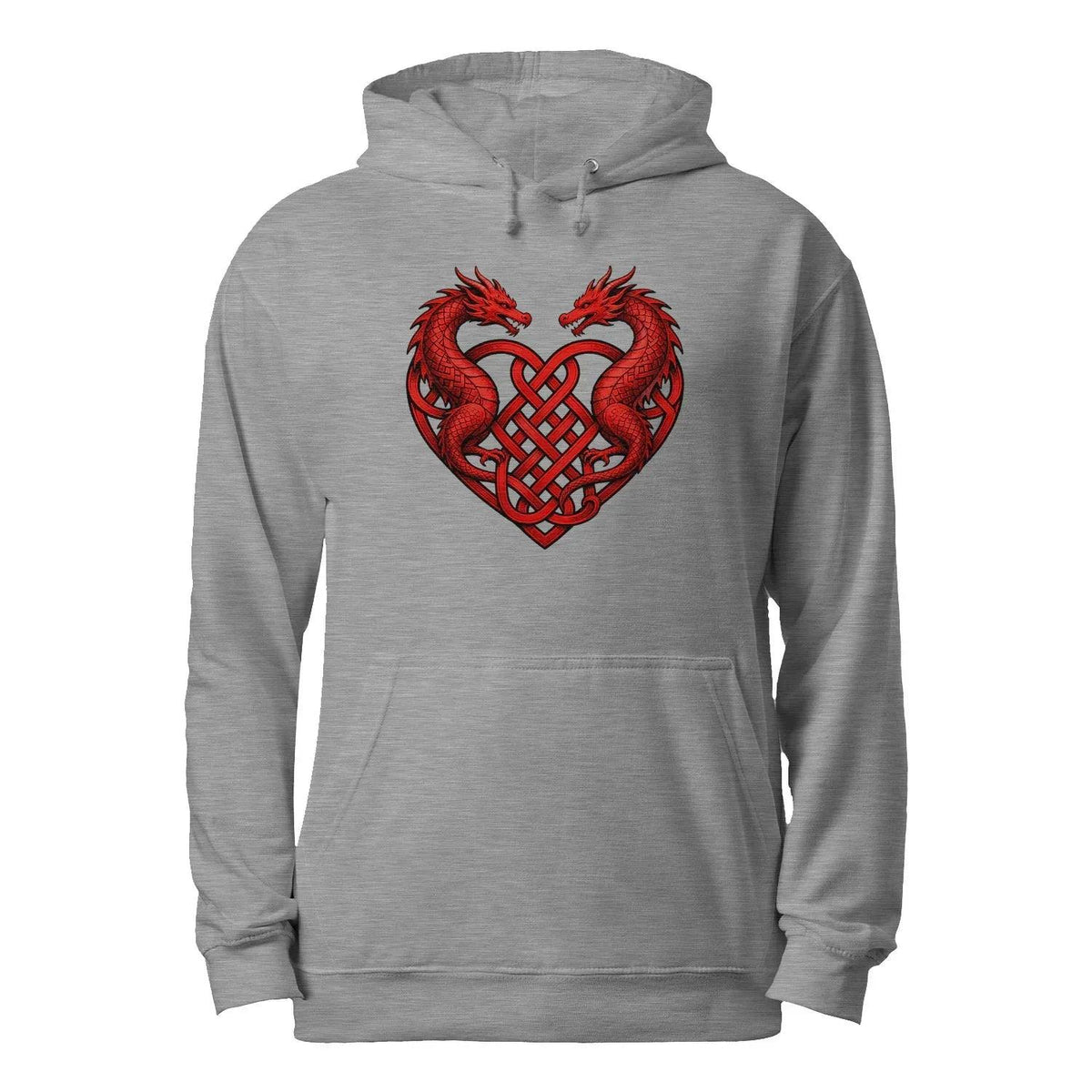 Welsh Dragon Hoodie - Red Heart Emblem Drawstring Unisex - Celtic Wolfwear