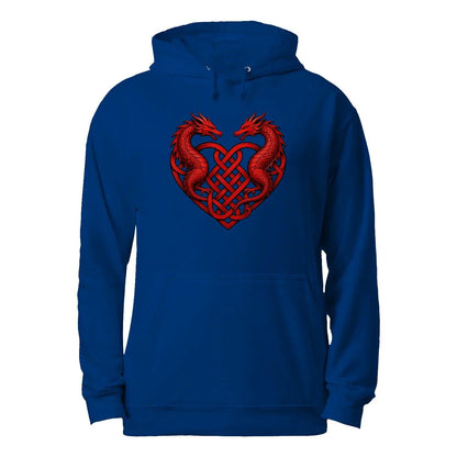 Welsh Dragon Hoodie - Red Heart Emblem Drawstring Unisex - Celtic Wolfwear