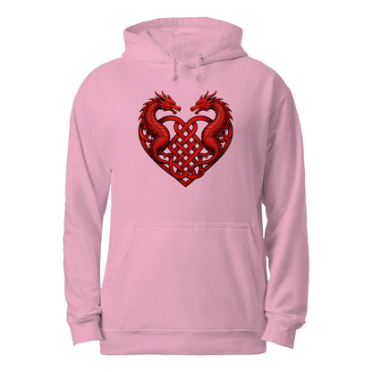 Welsh Dragon Hoodie - Red Heart Emblem Drawstring Unisex - Celtic Wolfwear