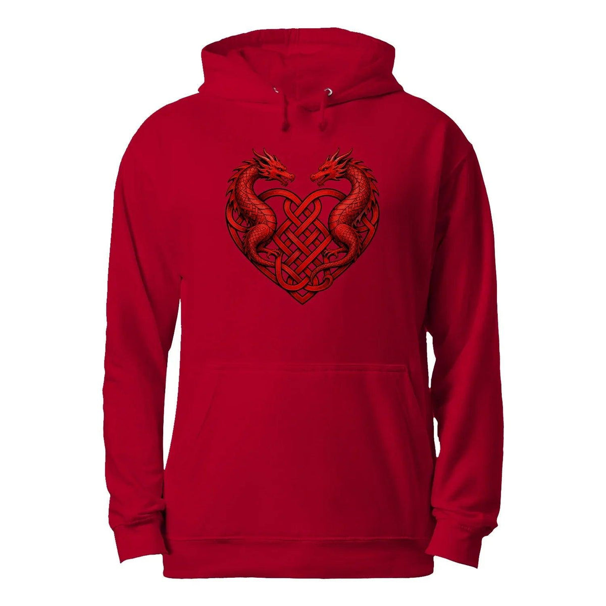 Welsh Dragon Hoodie - Red Heart Emblem Drawstring Unisex - Celtic Wolfwear