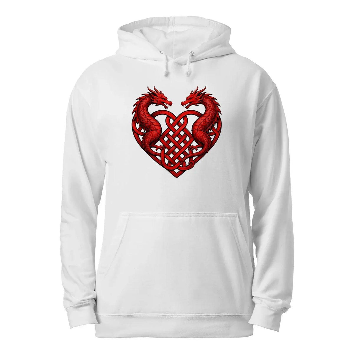Welsh Dragon Hoodie - Red Heart Emblem Drawstring Unisex - Celtic Wolfwear