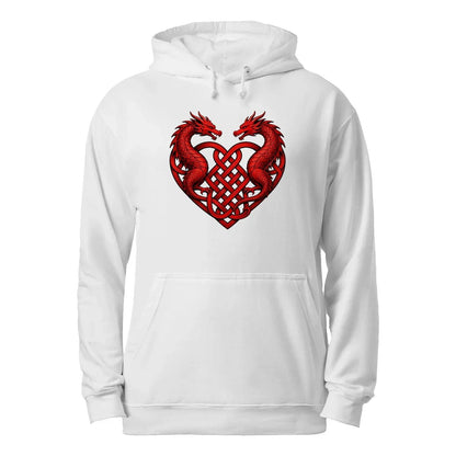 Welsh Dragon Hoodie - Red Heart Emblem Drawstring Unisex - Celtic Wolfwear