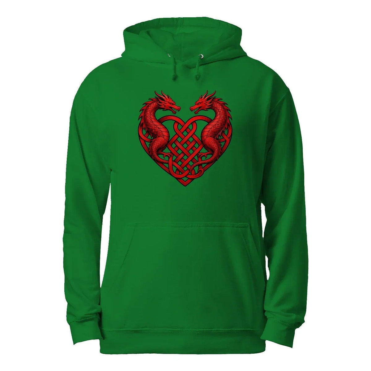 Welsh Dragon Hoodie - Red Heart Emblem Drawstring Unisex - Celtic Wolfwear
