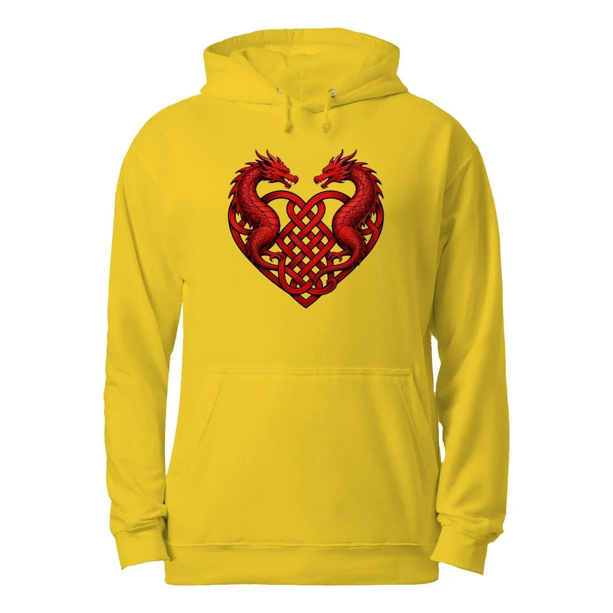 Welsh Dragon Hoodie - Red Heart Emblem Drawstring Unisex - Celtic Wolfwear